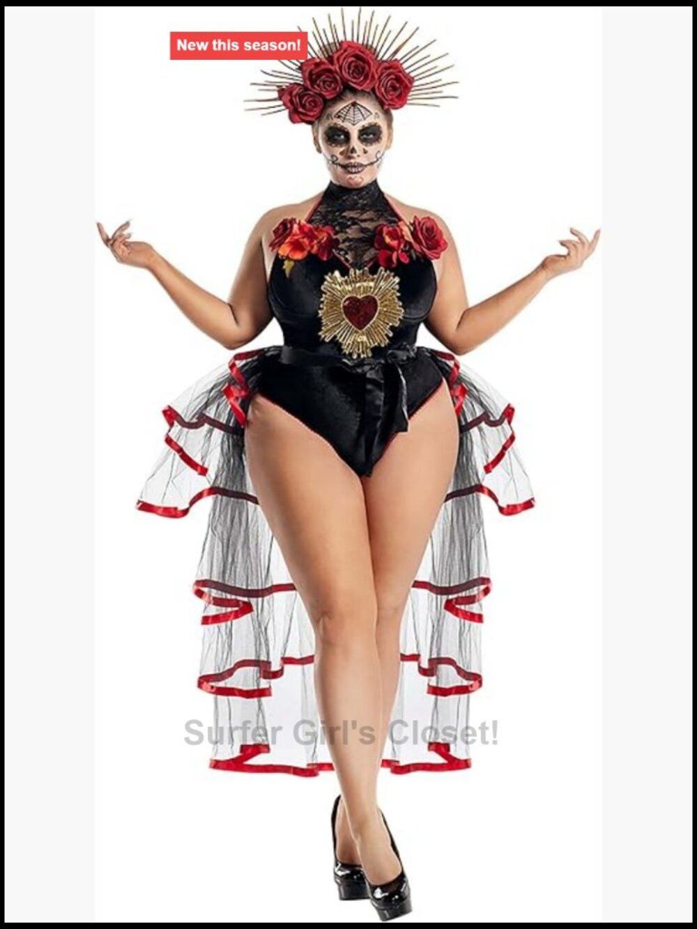 Plus Size La Muerta Costume Set with Veil - Adult Halloween Fancy Dress
